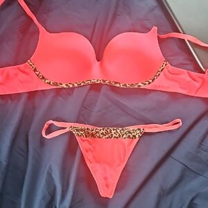 Victoria's Secret Coral Bikini with Leopard Trim